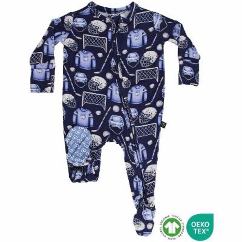 Lev Baby Infant Boys' Buttery Soft Hockey Double Zipper Footie Pajama Blue 0-3M