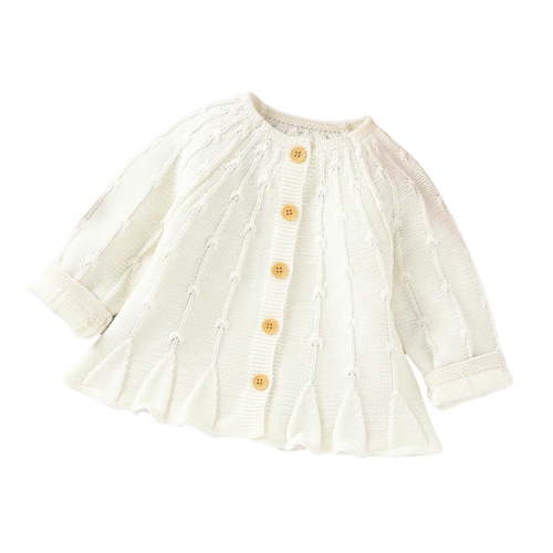 CheerKidz Baby Girl's Warm Knitted Cardigan Sweater Long Sleeve Button Crewneck Cotton Knit Casual PulloverTops 0-24 Months Fall Winter Clothes(White,3 Months)