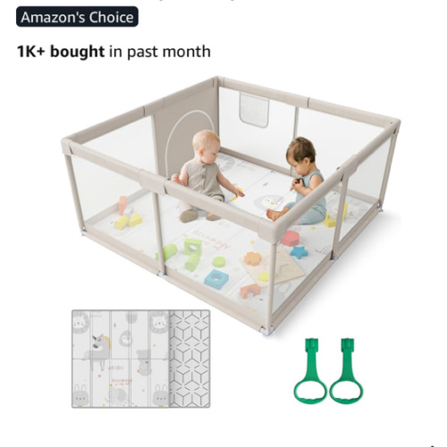 ZEEBABA Baby Playpen with Mat, 47x47inch Playpen for Babies and Toddlers, Small Baby Play Pens, Play Yard for Infants with 47" Play Mat, Playard with Gate