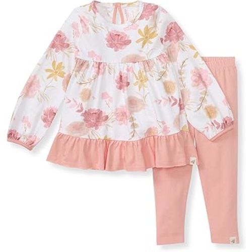 Burt's Bees Baby Baby Girls Long Sleeve Top and Pant Set, 100% Organic Cotton Outfit