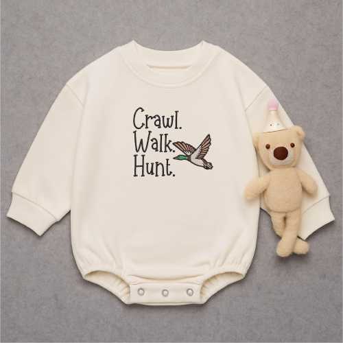 Embroidered Duck Baby Romper: Crawl Walk Hunt, Hunter Green Outfit