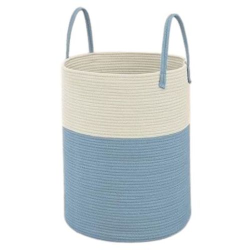 Home Collection Large Woven Laundry Basket Hamper 60L White and Blue