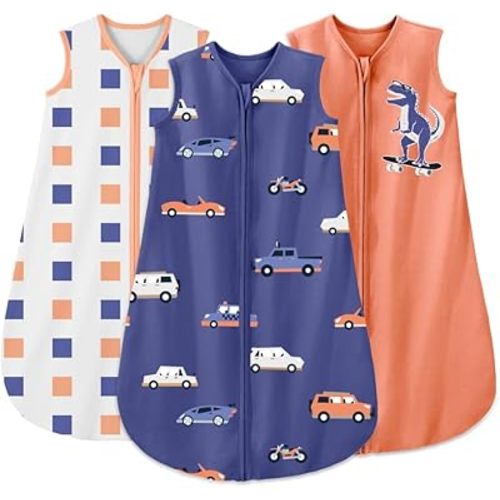 Yoofoss Baby Sleep Sack 0-6 Months Wearable Blanket for Babies 100% Organic Cotton 2-Way Zipper TOG 0.5 Toddler Sleeping Sack 3 Pack, Sleep Sacks