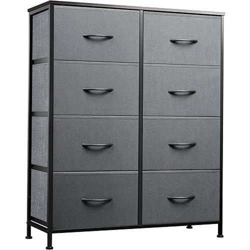 WLIVE Fabric Dresser for Bedroom, Tall Dresser with 8 Drawers, Storage Tower with Fabric Bins, Double Dressers, Chest of Drawers for Closet, Living Room, Hallway, Dark Gray