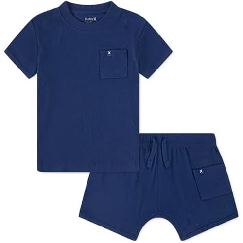 Hurley baby-boys And Toddler Rib Knit T-shirt and Shorts 2-piece Outfit Set