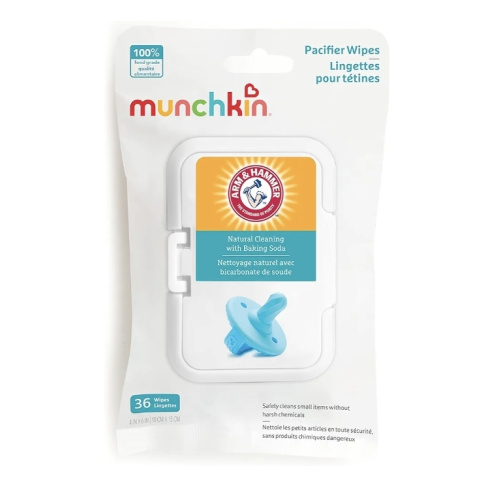 Munchkin Arm & Hammer Pacifier Wipes - Safely Cleans Breast Pump Parts and Feeding Essentials for Baby and Toddler, 1 Pack, 36 Wipes