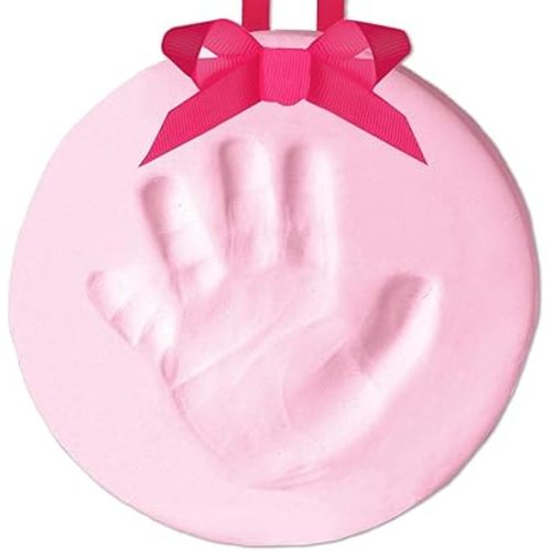 Pearhead Babyprints Baby's First Handprint or Footprint Ornament Kit, Easy No-Bake DIY Clay Impression, Christmas Baby Keepsake Gift, Pink