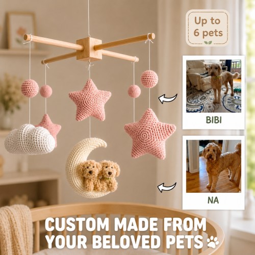 Pet Moon | Pink | Personalized Crochet Pet Baby Mobile – ByBeeBoo