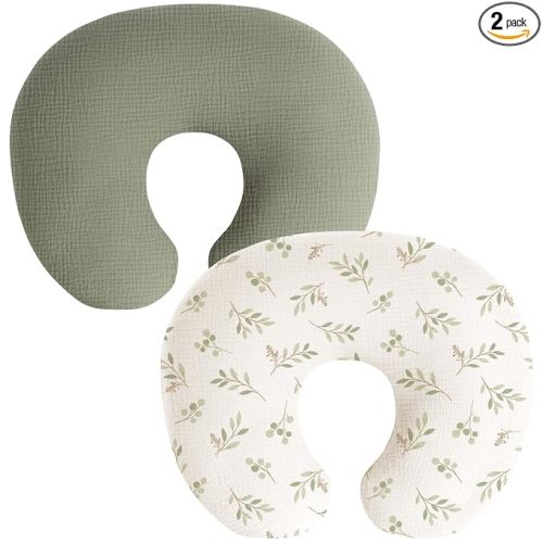 2 Pack Muslin Nursing Pillow Covers for Baby Boys and Girls | Soft and Adorable 100% Cotton Slipcovers with Zipper Closure for Breastfeeding Pillows
