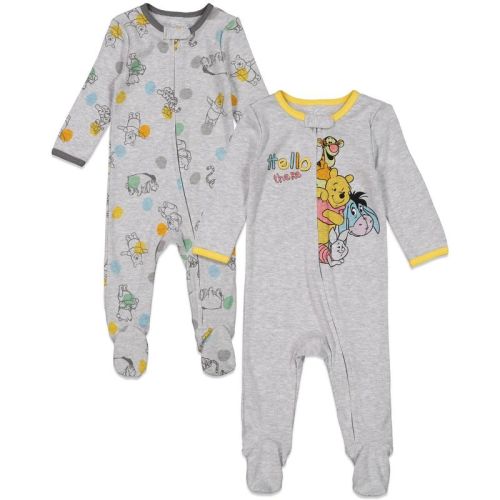Disney Winnie the Pooh Baby Boys' 2-Pack Zip-Up Ribbed Footed Sleeper Coveralls Heather Grey 0-3 Months