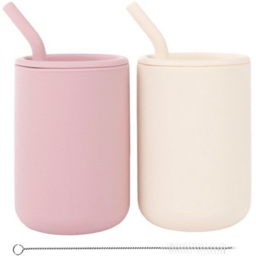 WeeSprout Silicone Baby Cups With Straws and Lids, 8 oz, Set of 2