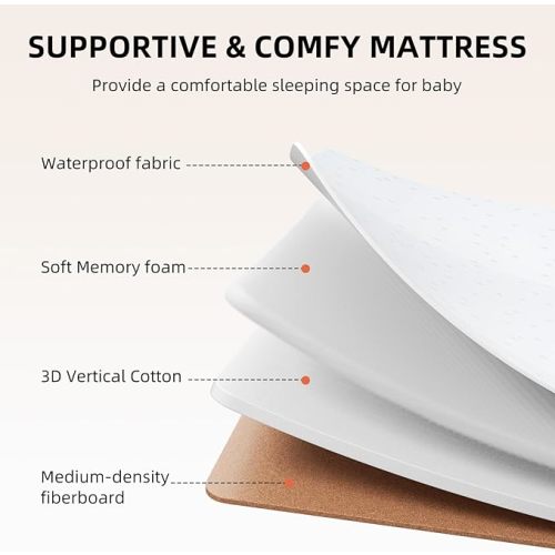 ANGELBLISS 3 in 1 Baby Bassinet, Rocking Bassinets Bedside Sleeper with Comfy Mattress and Wheels, 6 Height Adjustable Easy Folding Portable Bedside Crib for Newborn Infant (Khaki)