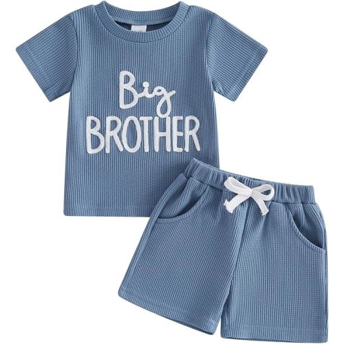 Ayalinggo Big Brother Little Brother Matching Outfits Short Sleeve Waffle T-shirt Top Shorts Set Big Lil Bro Sibling Clothes