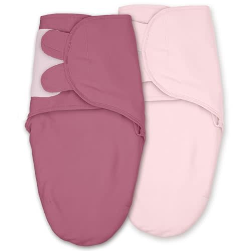 Baby Swaddles for Newborn Organic Cotton, Soft & Snug Velcro Swaddle 0-3 Months Sleep Sack Helps Calm Startle Reflex, 2-Pack Wrap Nursery Swaddling Blanket Mauve & Blush