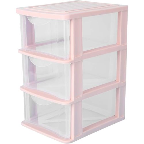Yardwe 1Pc Drawer Organizer 3 Layers Drawer Storage Cabinet with Clear Drawers Plastic Multi- Storage Box Pink
