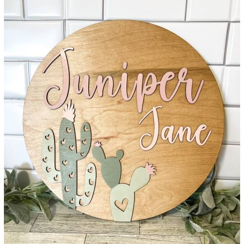 Cactus Nursery Name Sign Round