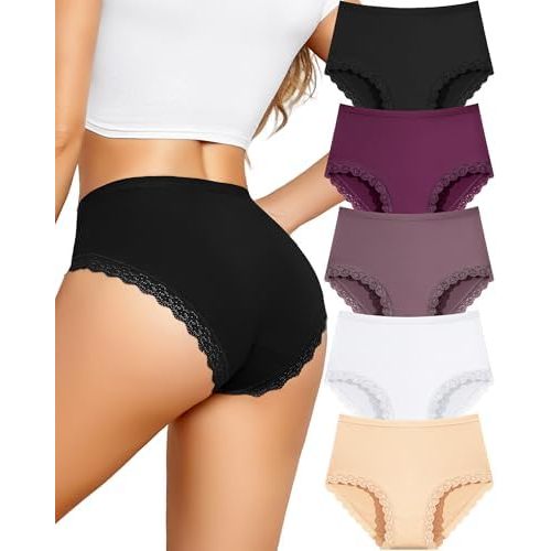 UNDER THE SEA Cotton Underwear for Women Plus Size Sexy Lace Bikini Panties Breathable Womens Cheeky Panty 5 Pack S-XXL