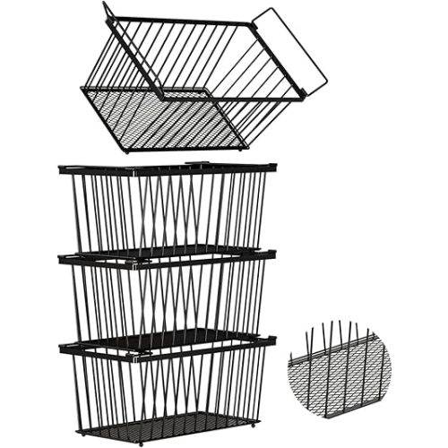 Enhanced Leak-Proof Bottom - Freezer Organizer Bins ，4 Pack Stackable Deep Freezer Organizer Bins for 7 Cu.FT Small Chest Freezer，organization and storage，pantry organizers(4 Pack-black)