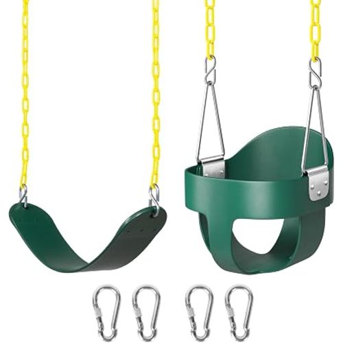 DECORLIFE Toddler Swing Set, High Back Full Bucket Swing with Heavy Duty Swing Seat Combo Pack, 330lb Capacity for Kids Adults, Plastic-Coated Chains and Quick-Snap Carabiners for Backyard, Playground