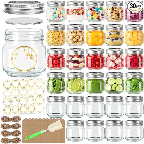 STARSIDE 8 oz Glass Mason Jars with Airtight Lids and Bands,30 Pack with Labels &Tags, Half Pint Canning Jars for Honey, Jam, Candies, Jelly, Spice, DIY Crafts & Wedding Favors