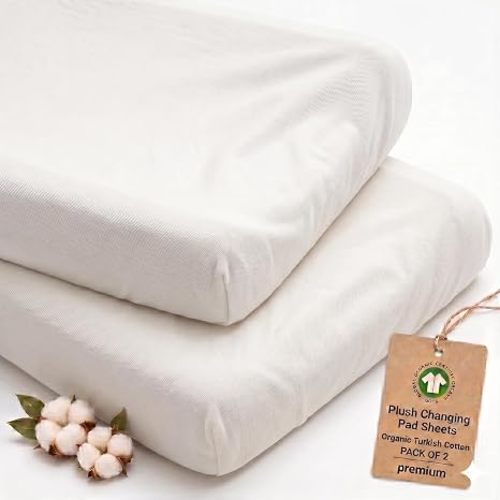 2-Pack Thick Organic Changing Pad Covers Boy, Girl - GOTS 100% Certified Organic Turkish Cotton Changing Table Pad Cover, Baby Nursery Diaper Changing Pad Sheets,Table Contour Pads Cover Green