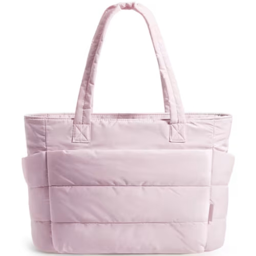 BAGSMART Tote Bag for Women, Lightweight Shoulder Bag with Compartments Puffy Handbag for Travel, Work, Beach, Gym, Shop, Pink