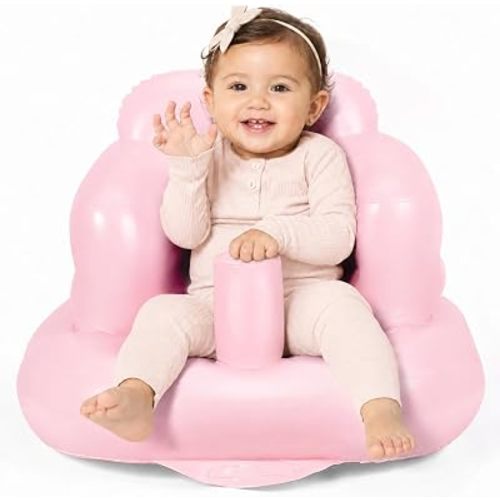 Mink Inflatable Baby Seat for Babies 3 Months & Up, Blow Up Floor Baby Chair with Back Support, Fence & Built-in Air Pump, Sit Me Up Inflatable Chair for Sit Training, Feeding, Travel (Pink)