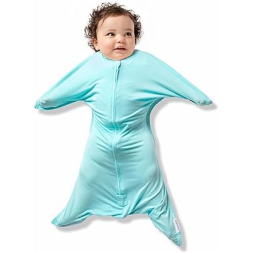 SleepingBaby Bamboo Zipadee-Zip Transition Swaddle – EverSoft Wearable Blanket with Two-Way Zipper for Easy Diaper Changes, Medium 6-12 months, Sea Glass