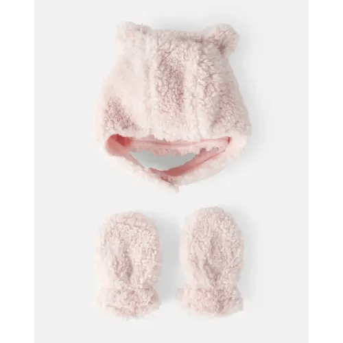 Baby Girl Sherpa Winter Hat & Mittens Set - Pink | Carter's