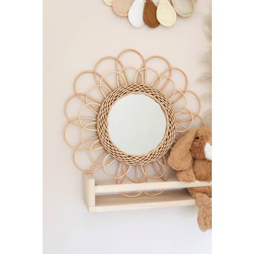 Flower Rattan Boho Wicker Circle Mirror, Bohemian Wall Hanging, Large Round Mirror, Floral Decor