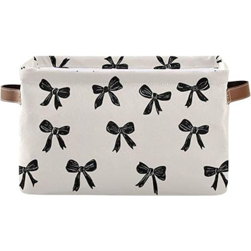 Aslsiy Storage Basket Black Bows on Beige Nursery Bins Baby Box Canvas Clothes Shelf Basket Laundry Hamper 1 Pcs
