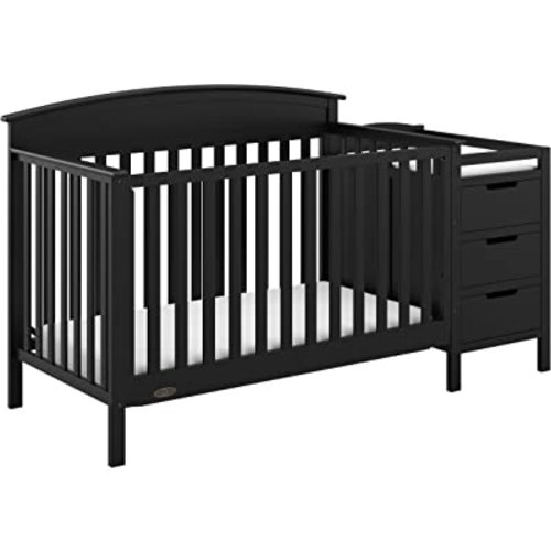 Graco Benton 4-in-1 Convertible Crib and Changer (Black) – GREENGUARD Gold Certified, Crib and Changing -Table Combo, Water-Resistant Changing Pad, Converts to Toddler Bed, Daybed & Full-Size Bed
