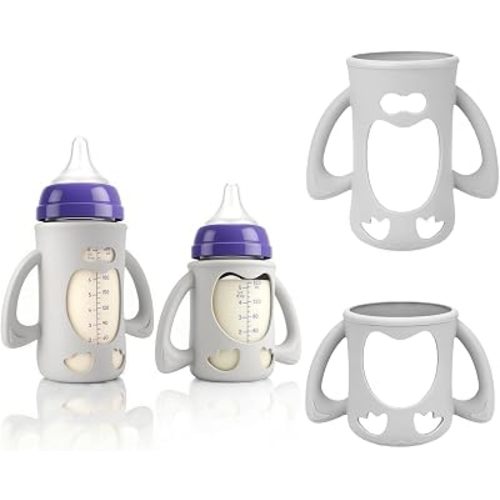 2-Pack Silicone Sleeves for New Lansinoh Glass Bottles, BPA-Free Drop-Resistant Baby Bottle Sleeves with Handles, Compatible with Lansinoh Anti-Colic Glass Baby Bottles (5 & 8 oz)
