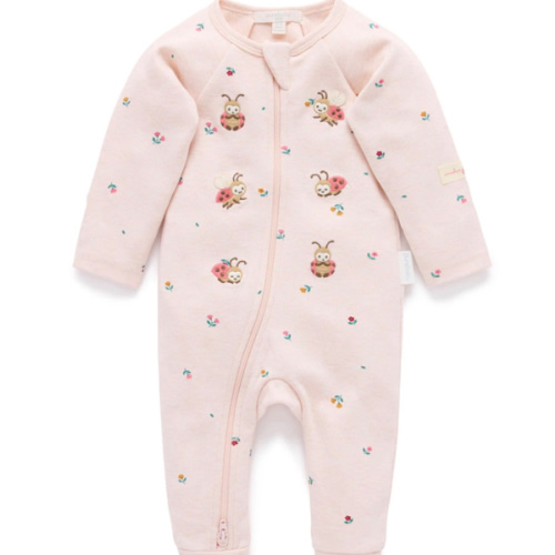 Pink Ladybird Thick Zip Growsuit - Purebaby
