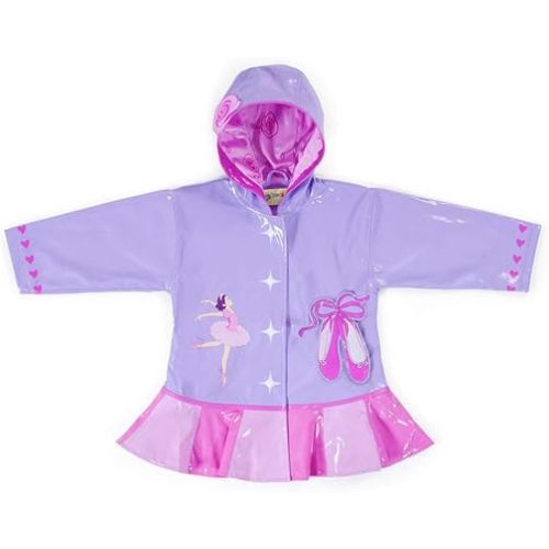 Kidorable Pink Ballerina PU All-Weather Raincoat for Girls w/Rose, Dancer, Hearts, Ballet Shoes