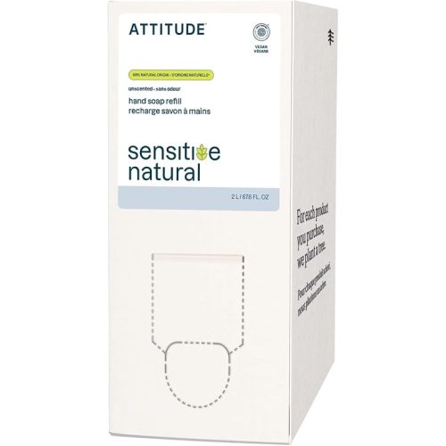 ATTITUDE Gentle Hand Soap for Sensitive Skin, EWG Verified, Enriched with Oats, Dermatologically Tested, Vegan, Unscented, Bulk Refill, 67.6 Fl Oz