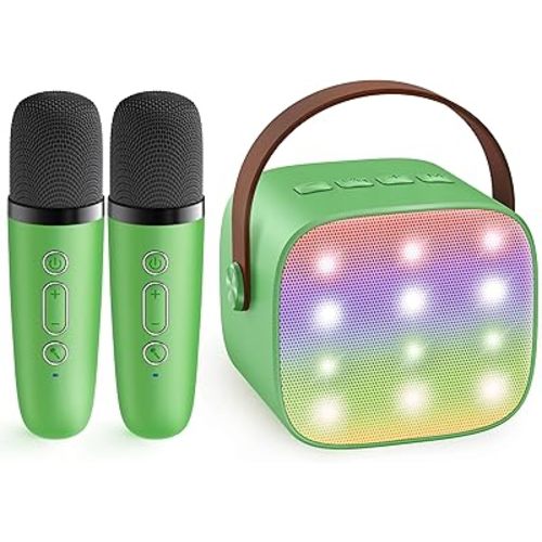 YLL Mini Karaoke Machine for Kids Adults, Portable Bluetooth Speaker with 2 Wireless Microphones, Birthday Gifts Toys for Girls Boys Ages 3, 4, 5, 6, 7, 8, 9,10,11,12+ Years Old Toddler (Green)