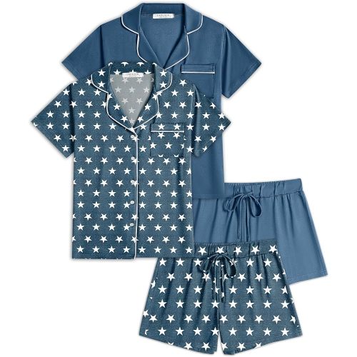 Ekouaer Womens Pajamas Set 2 Pack Button Down Summer Sleepwear Short Sleeve Comfy Pjs Loungewear Set
