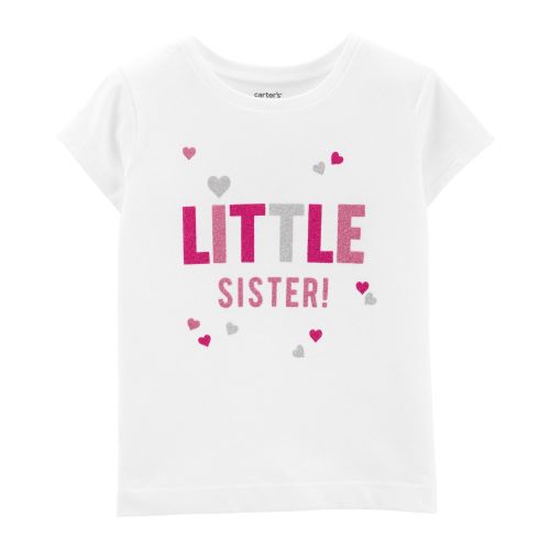 Glitter Little Sister Jersey Tee - 9M - White