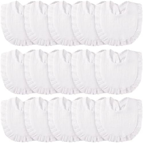 Kenning 18 Pcs Muslin Drool Baby Bibs Baby Girl Ruffle Bibs Absorbent Cotton with Snap Button for Boys Girls