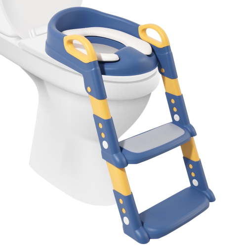 Dznils Potty Training Toilet Seat with Anti-Slip Ladder, Foldable & Adjustable Height, Toddler 12+ Months, Unisex, Blue