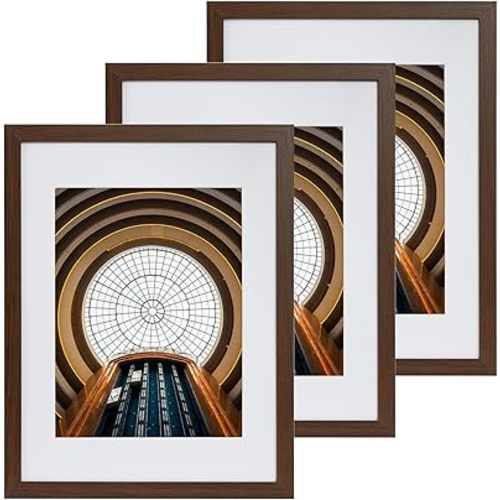 12x16 Picture Frame Set of 3, Photo Frame Display 9x12 Pictures with Mat or 12x16 without Mat, Hang on the Wall, Brown