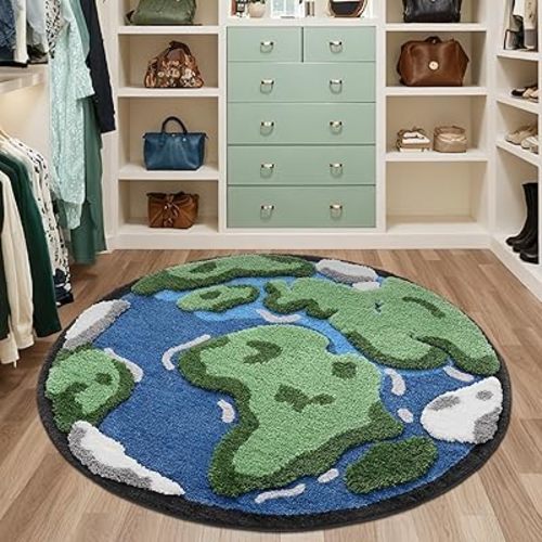 LUMI Area Rug, Kids Rug, Earth Rug, Ultra-Soft, Washable Non-Slip Backing Moss, Plush High Pile World Circle Cute Rugs for Living Room, Kids Room, Bedroom and Nursery Room, 39"x39", Earth