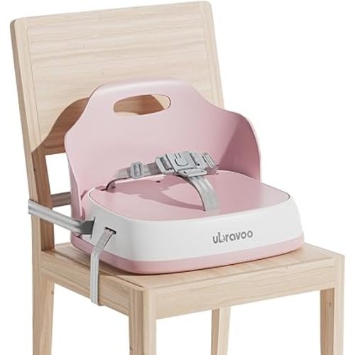 UBRAVOO Baby Booster Seat for Kitchen Chair, Toddler Booster Seat for Dining Table for Aged 6–36 Months, Portable Compact Travel Booster High Chair Sitting Up to 33 LB (Pink)