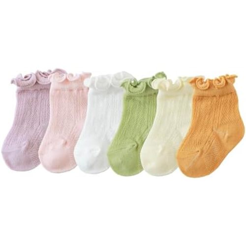 CHUNG Baby Toddler Girls Princess Cotton Frilly Socks Lace Ruffle Pack of 4/5/6 Thin Mesh Summer for Dress