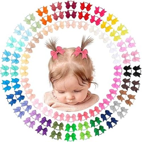 OAOLEER 80PCS 2 Inches Baby Hair Ties, Toddler Hair Ties with Bows, Elastic Ponytail Holders Mini Small For Baby Girls Infants