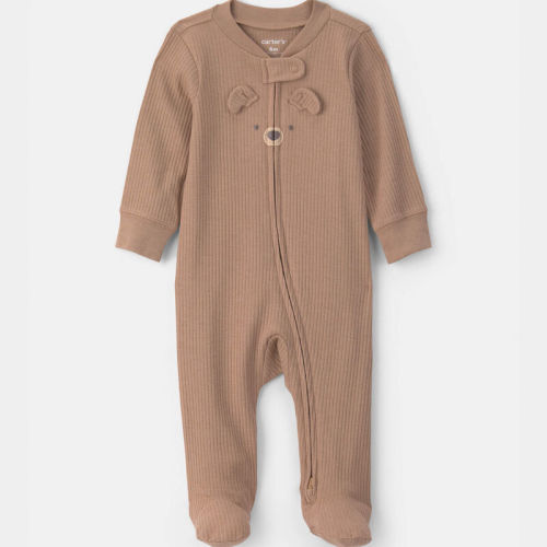 Baby Bear Cotton 2-Way Zip Sleeper - Brown | Carter’s Oshkosh Canada