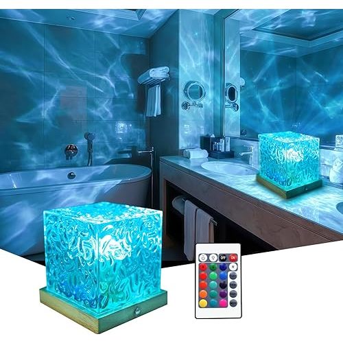 RICHMYC Ocean Wave Projector Light, 16 Colors Gradual Rotating Water Lamp with Remote Control, Beach Decor Sea Themed Northern Lights Projector for Office Bedroom Bar Restaurant(Cordless)