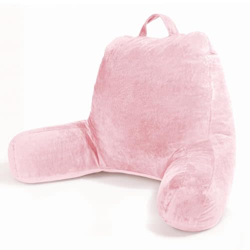 Sasttie Reading Pillow for Bed, Back Pillow for Sitting Up, Pink | 18" Backrest Support Cushion for Couch, Sofa, and Floor, Dorm Essentials, OEKO-TEX, Adjustable Down Alternative Fill