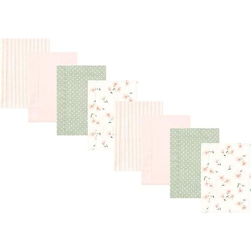 Hudson Baby Cotton Poly Flannel Burp Cloths Multipack, Pink Dainty Floral 8-Pack, One Size